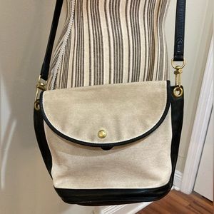 Shinola Birdy Bucket Bag Cream Canvas Black Leather